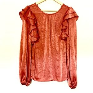 NWT GLAM Blouse “Another Brick In The Wall” Ruffle Elastic Wrist Size Large